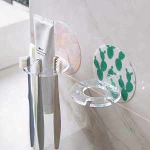 Punch-free toothbrush holder Single creative rack wall-mounted bathroom multi-functional toothpaste holder toothbrush holder smiley face flowers