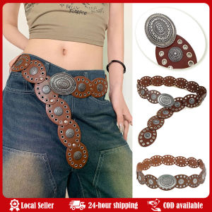 Vintage Style WomenS Faux PU Belt With Oval Rivet Buckle Waistband Vintage Personalized Belts Retro American Millennium Style Hot Girl Rivet Stitching Personalized Trendy Wide Belt Ladies retro oval pancake patchwork belt Bohemian style Carved wasteland