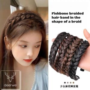 Fishbone braid wig womans twisted braid hair band with teeth for anti-slip headwear braided hair accessory hair decoration