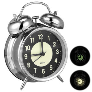 4 Inch Super Loud Alarm Clock for Heavy Sleepers Metal Retro Twin Bell with Backlight Quartz Analog Clock for Bedroom Bedsides