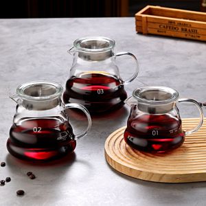 360/600/800ml High Borosilicate Glass Hand Brewed Coffee Pots Heat Resistant Reusable Espresso Kettle for Pour Over Coffee Maker