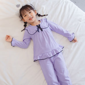 Princess Style Pure Cotton Sleepwear Long Sleeve Cute Girls Home Clothes Thin Set for Spring Autumn Ages 1-13 Kids