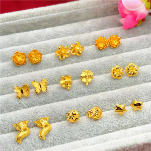 ต่างหูชุบทองแฟชั่นสําหรับผู้หญิงที่เรียบง่ายและสง่างามเครื่องประดับโลหะผสมสไตล์เวียดนามพร้อมลวดลายดอกไม้พืช