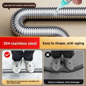 Kitchen Sink Drain Pipe Accessories Set 304 Stainless Steel Anti-Odor Drainage System Vegetable Washing Basin Water Closet