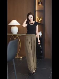 กระโปรงผู้หญิง 2024 สำหรับฤดูร้อนสไตล์ใหม่เอวสูงกางเกงขากว้างหลวมกางเกงขาตรงแบบบางกางเกงยามาโมโตะ