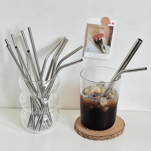 Food Grade 304 Stainless Steel Water Cup with Straw Portable Storage Bag for Students Home Use Extended Drinking Straw 21.5cm