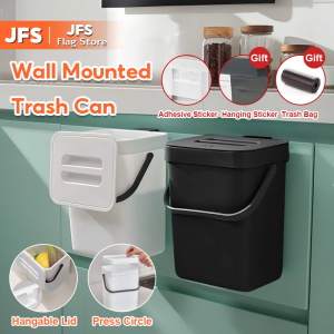 JFS Wall Mounted Hanging Trash Can With Cover Kitchen Trash Bin for Bedroom Bathroom  Plastic Square Trash Can