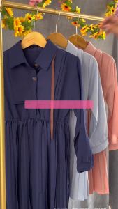 PLISKET DRESS ANAK PEREMPUAN BIRU GAUN ANAK PLISKET LIPIT TERUSAN ANAK PLISKET BIRU USIA 1-8 TAHUN