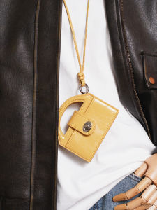 Momogigi Original Design Mini Burst Pattern Leather Neck Strap Crossbody Bag for Youth Vintage Style Solid Color Pure Leather