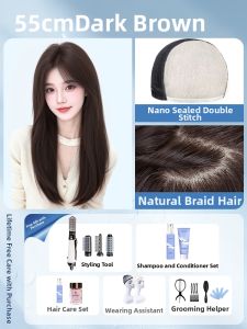 LOUIS FERRE | Natural Lightweight Long Straight Black Full Wig for Bald Heads