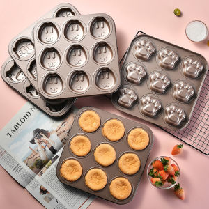 Animal Cake Plate Nonstick 9 Cavity Cake Mold for Baking Cartoon Shapes DIY Cake Muffin Tin Tray Home Kitchen Baking Tools Gift