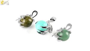 CSJA Natural Stone Dragon Claw Crystal Pendants for DIY Necklace Pink Quartz Tiger Eye Lapis Lazuli Green Aventurine Reiki E455