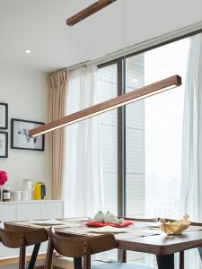 Japanese Style Minimalist Restaurant Bar Counter Long Strip LED Lamp Tea Table Lighting Fixtures Real Wood Pendant Light