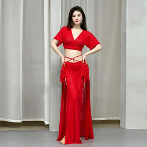 Belly Dance Costume Womens New Summer Mesh Practice Suit Set Class Uniform Original Design by Belly Queen Cotton Fabric