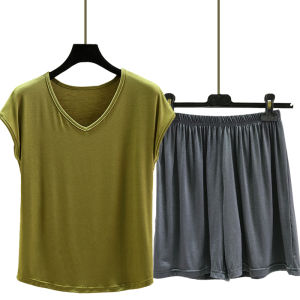 New Modal Sleeveless V-neck T-shirt Women Summer Thin Casual Loose plus Size Shorts Two-piece Set Comfortable Sleepwear