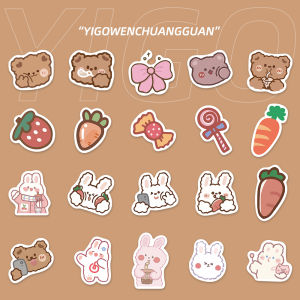 Sticker ตุ๊กตาหมีและกระต่าย 90 แผ่น ปกโน้ตบุ๊ก โทรศัพท์มือถือ ปก iPad ตกแต่งกันน้ำ ลายการ์ตูน วัสดุ PVC