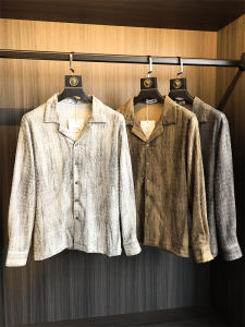 Loose Fit Cuban Collar Long Sleeve Mens Shirt Textured Dyeing Breathable Comfortable Summer Fashion Casual Wear