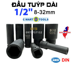 Đầu tuýp 1/2 dài 78mm thép đen công nghiệp C-MART 8-32mm đầu khẩu lục giác CR-V chuyên dùng cho máy siết bulong đầu tiếp lục giác đầu tuýp đầu khẩu dài 1/2 inch 6 cạnh cao cấp máy bắn khẩu đầu típ dài