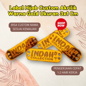 Label Hijab Gold Ukuran 3x1 cm Paket 30 Pcs Label Hijab Custom Label Baju Kerudung dan Gamis