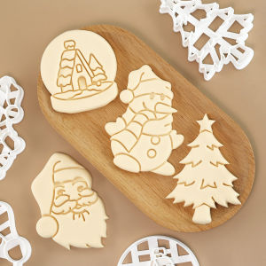 4 Pcs Christmas Cookie Cutter Santa Claus Snowman Crystal Ball Christmas Tree Shape Sugar Icing Baking Molds for Christmas Decor