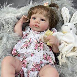 20 Inch LouLou Awake Finished Reborn Baby Dolls Soft Cloth Body Hand-rooted Hair 3D Skin Visible Veins for Girls Christmas Gift