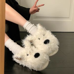 Dép Đi Trong Nhà Bằng Vải Nhung Có Họa Tiết Chó Cao Su Đế Dày Ấm Áp Chống Trượt Cho Nữ Mùa Thu Đông Dép Bông Nhung Thoải Mái