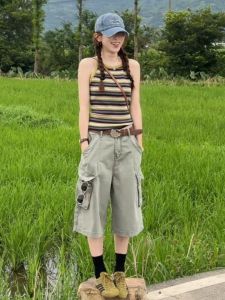 YUEZHONGWEI | Bộ Áo Knit Sọc Màu Sắc Trẻ Trung và Quần Ống Rộng
