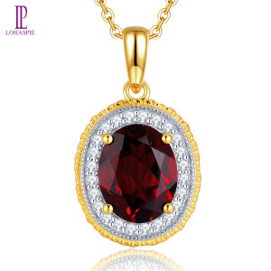 Lohaspie Đồ Trang Sức Bất 2.8 Carats 925 Mặt dây chuyền bằng bạc Ban Đầu Ngọc Thạch Lựu tự nhiên Mặt Dây Chuyền cắt hình bầu dục Đá Quý đá màu đỏ Mặt Dây Chuyền Mặt dây chuyền Đá sinh nhật Cho trang sức nữ