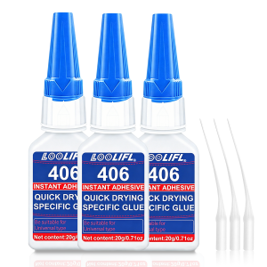 Loolifl 406 Instant Adhesive Quick Drying Super Glue with Precision Tips Cyanoacrylate Glue for Metal Plastic Ceramic Drepair20G