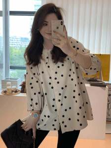 plus Size Polka Dot Long Sleeve Shirt Color Block Slimming Beautiful Stylish Early Autumn New Arrival Womens Korean Style Blouse