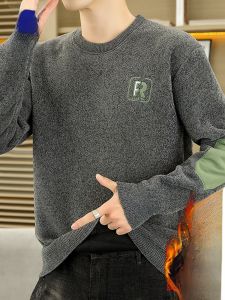 ROMON | Lomond Mens Round Neck Fleece Lined Knitwear Winter Thick Warm Loose Base Layer Sweater Fashionable Casual Long Sleeve Top