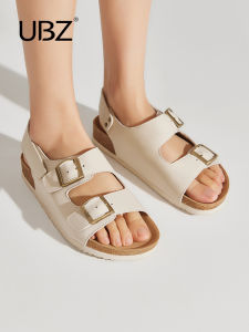 U·B·Z | Leather Surface Soft Cork Sole Thick Heel Vintage Roman Style Sandals