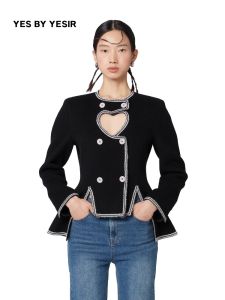 Original Design Autumn Winter Black Sweetheart Double Breasted Coat