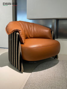 Italian Minimalist Living Room Single Leisure Chair Top Layer Cowhide Designer Style Sofa Chair Lightweight down Leather Sofa