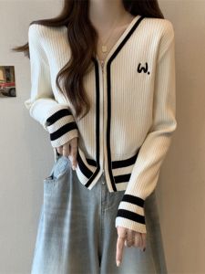 Short Knitted Sweater Jacket Womens Early Autumn plus Size Micro FatMM Slimming Shoulder Double Zipper Open Cardigan Top