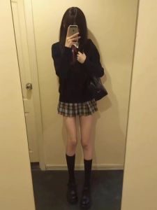 Original Japanese School Uniform High Waist Plaid Mini Skirt Womens Style Commute High Waist Autumn Fishbone JK Outfit Set