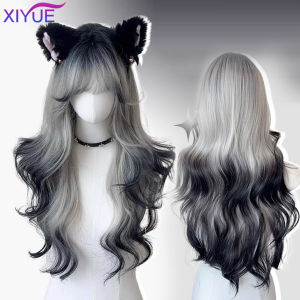 XIYUE สังเคราะห์ยาวหยัก Ombre สีเทาสีดําวิกผมกับ Bangs Fluffy ผู้หญิง Lolita คอสเพลย์วิกผมทนความร้อนสําหรับปาร์ตี้ทุกวัน