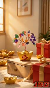 Feng Shui Multicolor Crystal Money Tree Gold Ingot Base Wealth Ornament For Home Office Desktop Gift
