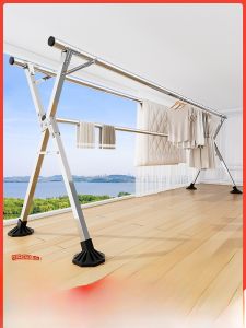Stainless Steel Clothes Drying Rack Folding Outdoor Balcony Quilt Drying Tool Home Bedroom Indoor Outstretch Rod Floor-Standing