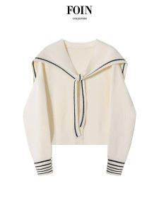 Foin Fu Yin Short Korean Style Two-piece Set 2024 New Arrival Classic Style Sailor Collar Shawl Sweater Tops Base