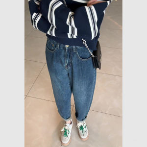 High Waist Slim Fit Jeans Womens Spring New Loose Flattering Nine Points Harlan Dad Pants Straight Leg Korean Style Casual