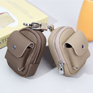กระเป๋าเล็กแขวนคาดเอวหนังแท้ทนทานใหม่สำหรับเก็บกุญแจหูฟังบลูทูธแบบพกพากระเป๋ามีซิปเหรียญมีหลายสี