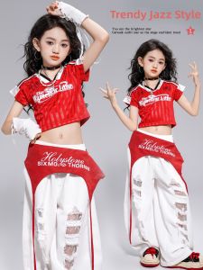 Girls Crop Top Red Dancewear Set