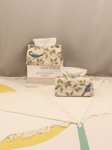 RY กล่องใส่กระดาษเชือกผ้าลายดอกไม้และนกสไตล์จีน กล่องใส่กระดาษที่วางบนโต๊ะในห้องนั่งเล่น กล่องใส่กระดาษที่ดึงได้ กระเป๋าใส่กระดาษ 2025 รุ่นใหม่