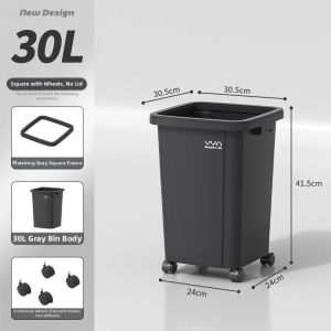No Lid Large Capacity Mobile Kitchen Square Trash Can