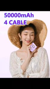 Mini Power Bank Original 50000mAh Built 4 Cable 3.0A Fast Charging Power Bank LED Display With Detachable Cable and Lamp
