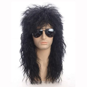 วิกผมหยิกสีดําฮาโลวีนสําหรับผู้ชาย - สไตล์คลื่นน้ําเหมือนผีมีหน้าม้า | วิกผมสังเคราะห์แบบใช้ซ้ําได้พร้อมพอดีปรับได้