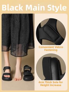 Josiny | Black Soft Sole Flat Platform Sandals