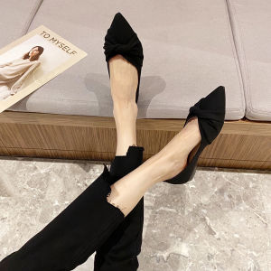 Black Flat Work Shoes Womens Soft Bottom Slip-On Comfortable All-Match Pointed Toe Casual Fashion Single Shoes Korean Style