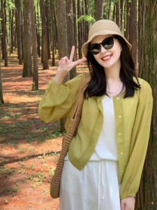 SHAXU | French Yellow Lightweight Tencel Sun Protection Open Cardigan Blouse for Petite Women